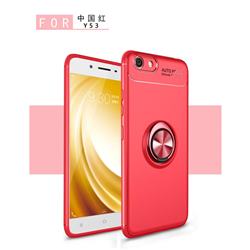 Auto Focus Invisible Ring Holder Soft Phone Case for Vivo Y53 - Red