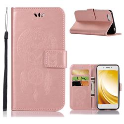 Intricate Embossing Owl Campanula Leather Wallet Case for Vivo Y53 - Rose Gold