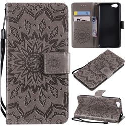 Embossing Sunflower Leather Wallet Case for Vivo Y53 - Gray
