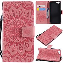 Embossing Sunflower Leather Wallet Case for Vivo Y53 - Pink