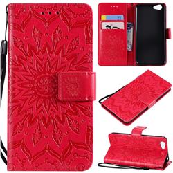 Embossing Sunflower Leather Wallet Case for Vivo Y53 - Red