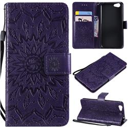 Embossing Sunflower Leather Wallet Case for Vivo Y53 - Purple