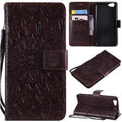 Embossing Sunflower Leather Wallet Case for Vivo Y53 - Brown