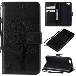 Embossing Butterfly Tree Leather Wallet Case for Vivo Y53 - Black