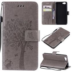 Embossing Butterfly Tree Leather Wallet Case for Vivo Y53 - Grey