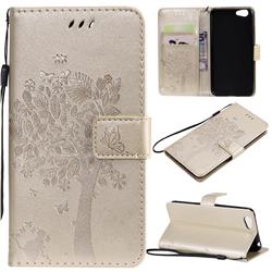 Embossing Butterfly Tree Leather Wallet Case for Vivo Y53 - Champagne