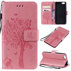 Embossing Butterfly Tree Leather Wallet Case for Vivo Y53 - Pink