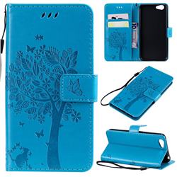 Embossing Butterfly Tree Leather Wallet Case for Vivo Y53 - Blue