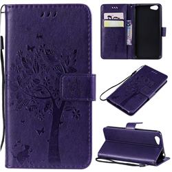 Embossing Butterfly Tree Leather Wallet Case for Vivo Y53 - Purple
