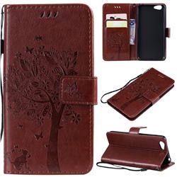 Embossing Butterfly Tree Leather Wallet Case for Vivo Y53 - Coffee