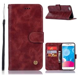 Luxury Retro Leather Wallet Case for Vivo Y67 - Wine Red