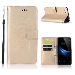 Intricate Embossing Owl Campanula Leather Wallet Case for Vivo Y67 - Champagne