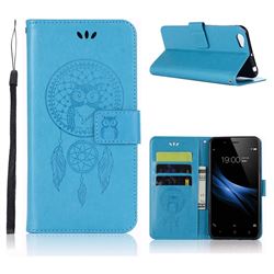 Intricate Embossing Owl Campanula Leather Wallet Case for Vivo Y67 - Blue