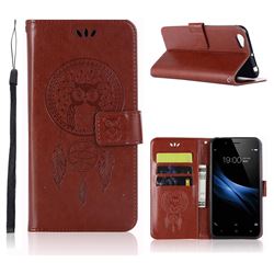 Intricate Embossing Owl Campanula Leather Wallet Case for Vivo Y67 - Brown