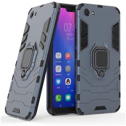 Black Panther Armor Metal Ring Grip Shockproof Dual Layer Rugged Hard Cover for vivo Y83 - Blue