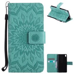 Embossing Sunflower Leather Wallet Case for Sony Xperia E5 - Green