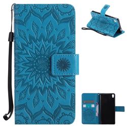 Embossing Sunflower Leather Wallet Case for Sony Xperia E5 - Blue