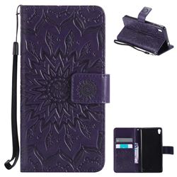 Embossing Sunflower Leather Wallet Case for Sony Xperia E5 - Purple