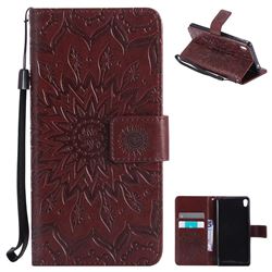 Embossing Sunflower Leather Wallet Case for Sony Xperia E5 - Brown