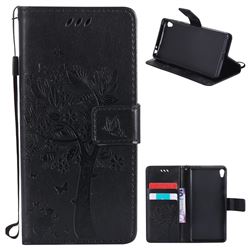 Embossing Butterfly Tree Leather Wallet Case for Sony Xperia E5 - Black