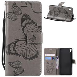 Embossing 3D Butterfly Leather Wallet Case for Sony Xperia E5 - Gray