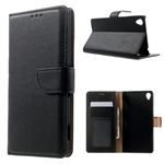Glossy Leather Wallet Case for for Sony Xperia Z3 LTE D6653 D6603 - Black