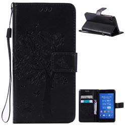 Embossing Butterfly Tree Leather Wallet Case for Sony Xperia Z3 - Black