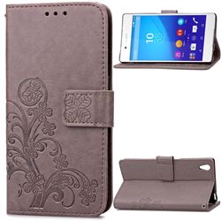 Embossing Imprint Four-Leaf Clover Leather Wallet Case for Sony Xperia Z3 - Gray