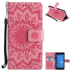 Embossing Sunflower Leather Wallet Case for Sony Xperia Z3 - Pink