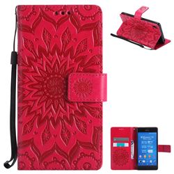 Embossing Sunflower Leather Wallet Case for Sony Xperia Z3 - Red
