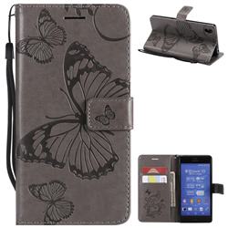 Embossing 3D Butterfly Leather Wallet Case for Sony Xperia Z3 - Gray