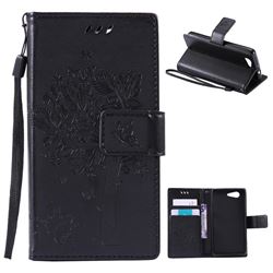 Embossing Butterfly Tree Leather Wallet Case for Sony Xperia Z3 Compact Mini D5803 M55w - Black