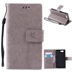 Embossing Butterfly Tree Leather Wallet Case for Sony Xperia Z3 Compact Mini D5803 M55w - Grey