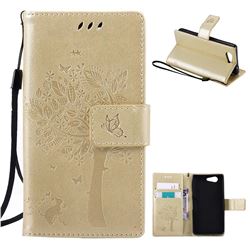 Embossing Butterfly Tree Leather Wallet Case for Sony Xperia Z3 Compact Mini D5803 M55w - Champagne