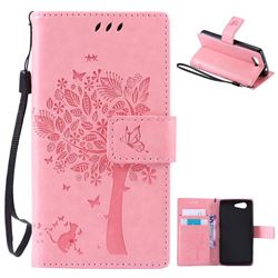 Embossing Butterfly Tree Leather Wallet Case for Sony Xperia Z3 Compact Mini D5803 M55w - Pink