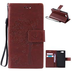 Embossing Butterfly Tree Leather Wallet Case for Sony Xperia Z3 Compact Mini D5803 M55w - Brown