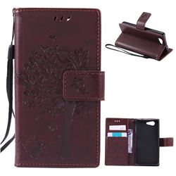 Embossing Butterfly Tree Leather Wallet Case for Sony Xperia Z3 Compact Mini D5803 M55w - Coffee