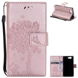 Embossing Butterfly Tree Leather Wallet Case for Sony Xperia Z3 Compact Mini - Rose Pink