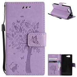 Embossing Butterfly Tree Leather Wallet Case for Sony Xperia Z3 Compact Mini - Violet