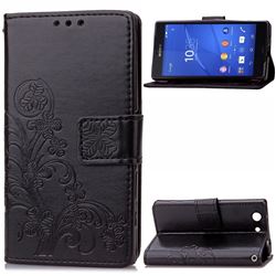 Embossing Imprint Four-Leaf Clover Leather Wallet Case for Sony Xperia Z3 Compact - Black
