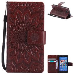 Embossing Sunflower Leather Wallet Case for Sony Xperia Z3 Compact Mini - Brown