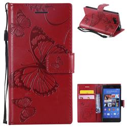 Embossing 3D Butterfly Leather Wallet Case for Sony Xperia Z3 Compact Mini - Red