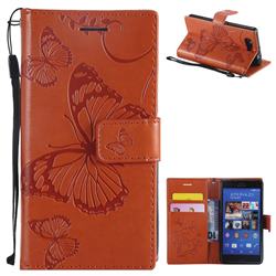 Embossing 3D Butterfly Leather Wallet Case for Sony Xperia Z3 Compact Mini - Orange