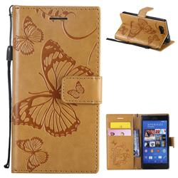 Embossing 3D Butterfly Leather Wallet Case for Sony Xperia Z3 Compact Mini - Yellow