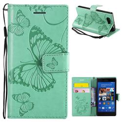 Embossing 3D Butterfly Leather Wallet Case for Sony Xperia Z3 Compact Mini - Green