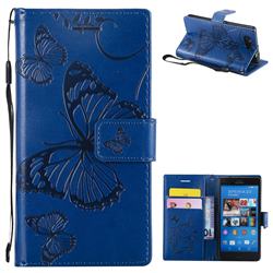 Embossing 3D Butterfly Leather Wallet Case for Sony Xperia Z3 Compact Mini - Blue