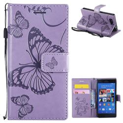 Embossing 3D Butterfly Leather Wallet Case for Sony Xperia Z3 Compact Mini - Purple