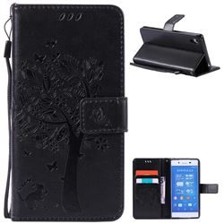 Embossing Butterfly Tree Leather Wallet Case for Sony Xperia Z4 Z3+ E6553 E6533 - Black