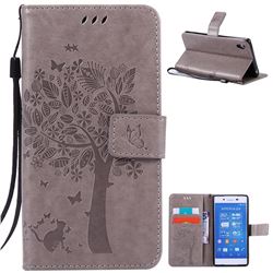 Embossing Butterfly Tree Leather Wallet Case for Sony Xperia Z4 Z3+ E6553 E6533 - Grey