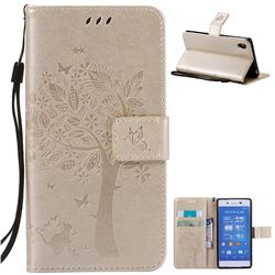 Embossing Butterfly Tree Leather Wallet Case for Sony Xperia Z4 Z3+ E6553 E6533 - Champagne